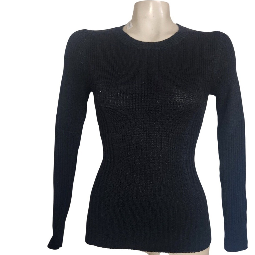 Lululemon Black 100% Merino Wool Ribbed Crewneck Sweater Size 6 Long Sleeve